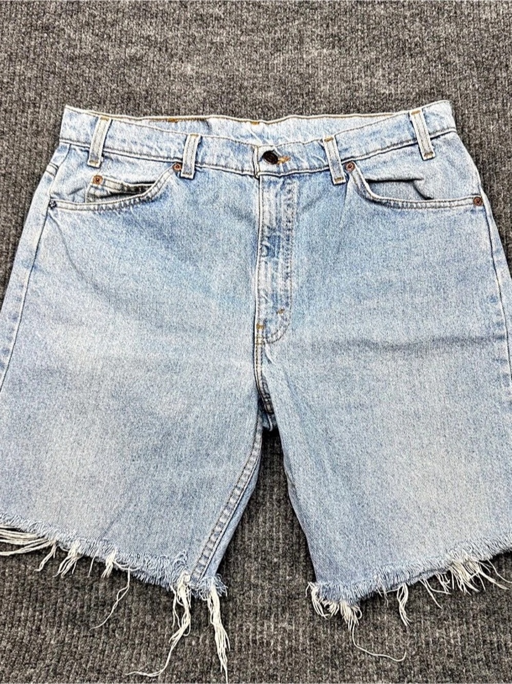 Levi's 505 Denim Orange Tab Cut off Jean Shorts Size 36